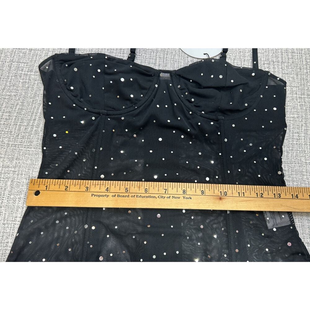 Princess Polly Women’s 6 Mesh Corset Top Black Metallic Polka Dots Boned Cami - Picture 5 of 9